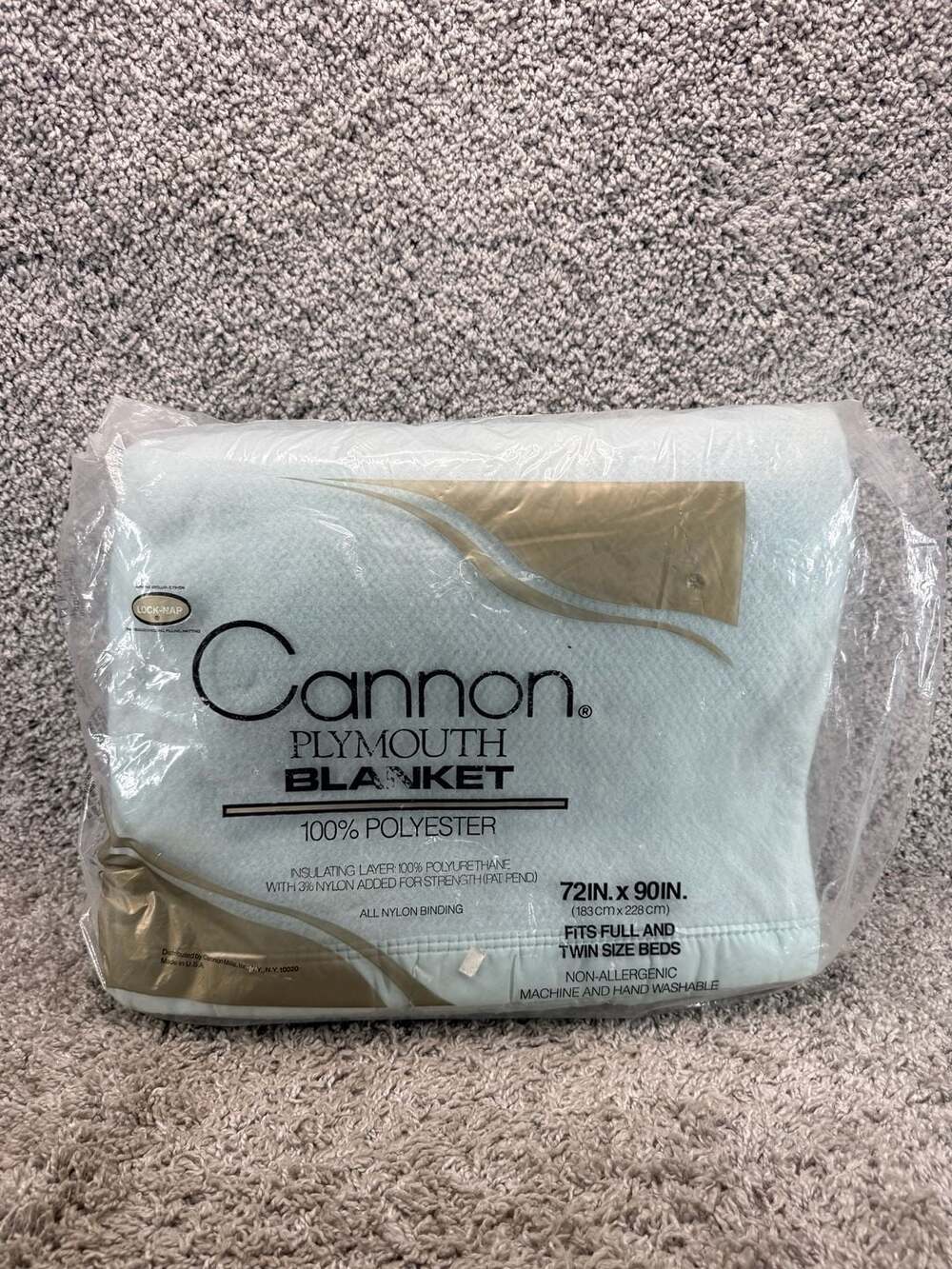 Vintage Cannon Plymouth Blanket 72x90 Light Blue